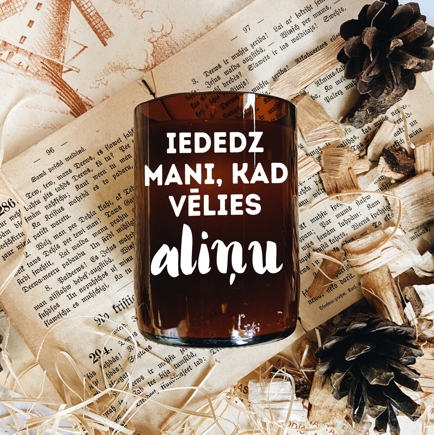 "Iededz mani, kad vēlies aliņu” sojas vaska svece