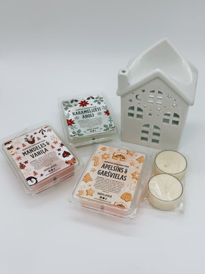 "Ziemas prieks" 3 aromātisko vasku komplekts ar aromlampu