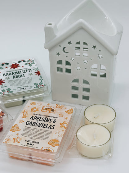 "Ziemas prieks" 3 aromātisko vasku komplekts ar aromlampu